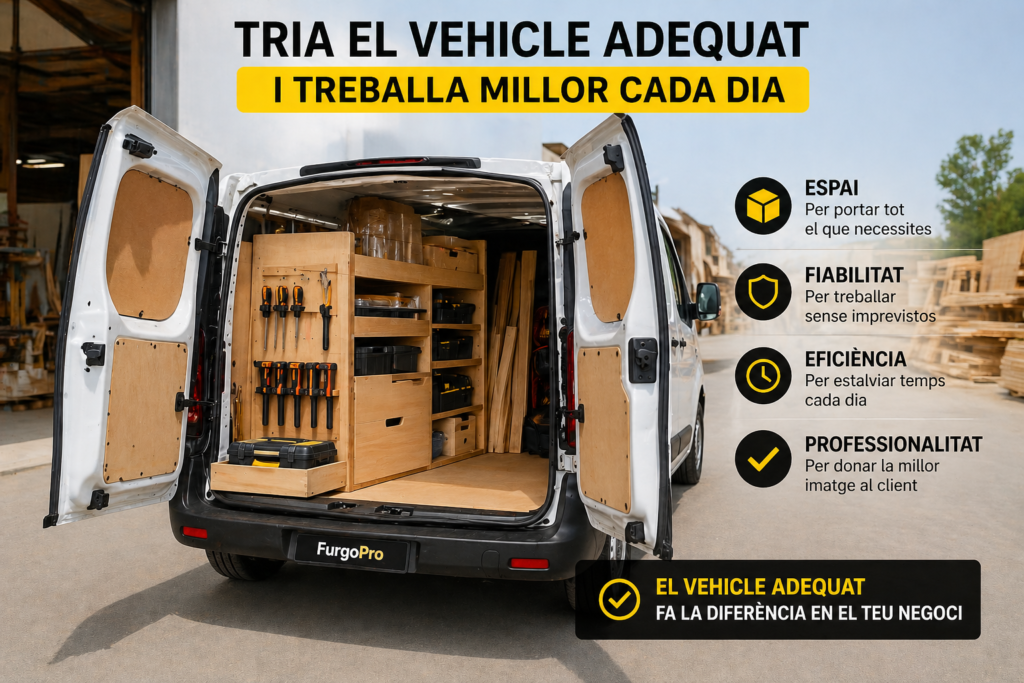 furgoneta equipada per a fusteria amb interior organitzat i eines preparada per treball professional diari